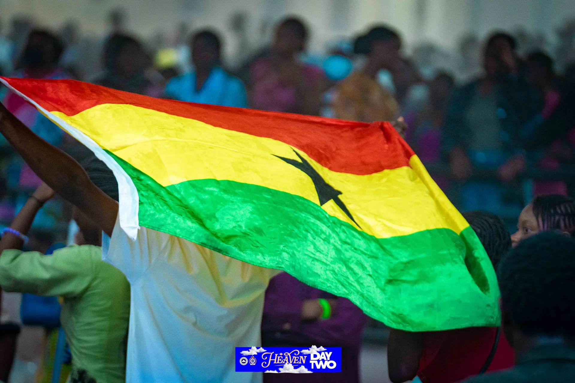 The Ghana flag raised during the Day Two worship session