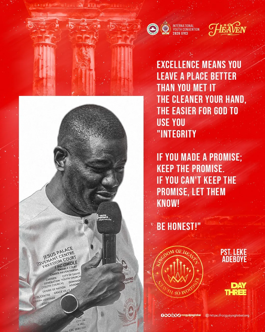 Pastor Leke Adeboye teaching on excellence, promise keeping and integrity